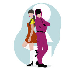 the couple is standing with their backs to each other. flat vector. A man and a woman.