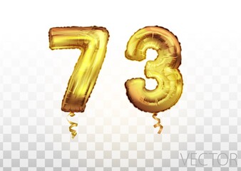 vector Golden foil number 73 seventy three metallic balloon. Party decoration golden balloons. Anniversary sign for happy holiday, celebration, birthday, carnival, new year. art