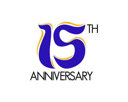 15 year anniversary logo design with ribbon icon. 15th celebration number