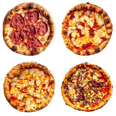 Set of delicious neapolitan pizza isolated on white background