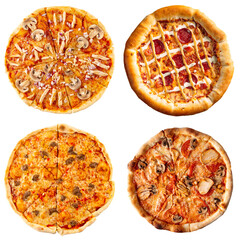 Appetizing set of different pizzas isolated on white