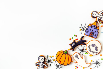 Halloween party background - cookies with with spiders