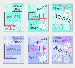 Fototapeta na wymiar Winter sale Special offer flyer, banner, poster. Vector illustration.
