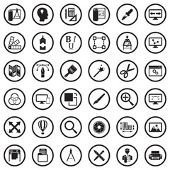 Design Icons. Black Flat Design In Circle. Vector Illustration.