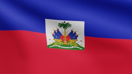 Fototapeta premium 3D, Haitian flag waving on wind. Close up of Haiti banner blowing soft silk.
