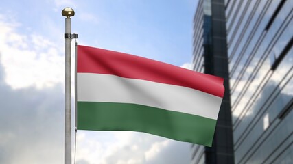 3D, Hungarian flag waving on wind. Hungary banner blowing soft silk.