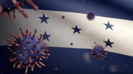 3D, Honduran flag waving with Coronavirus outbreak. Honduras Covid 19