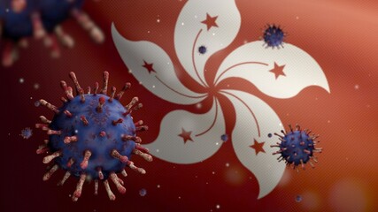 Obraz na płótnie Canvas 3D, Hongkong flag waving with Coronavirus outbreak. Covid19 Hong Kong virus