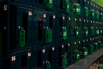 Storage cells with keys in the door in the supermarket