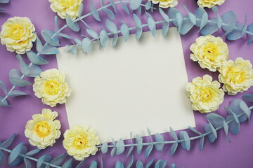 Mockup with Spring Flowers and invitation greeting card