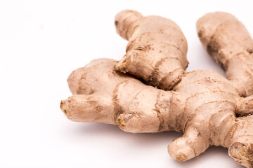Ginger roots isolated on white background, Indian seasoning spice