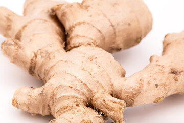 Ginger roots isolated on white background, Indian seasoning spice