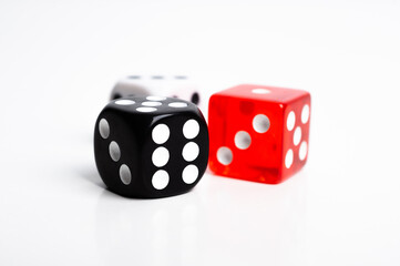 dice of black red and white colors isolated on white.