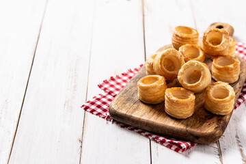 Traditional English Yorkshire pudding on wooden table