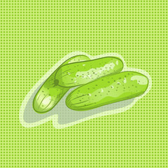 Vector illustration of ripe green cucumbers. Hand drawn sketh.