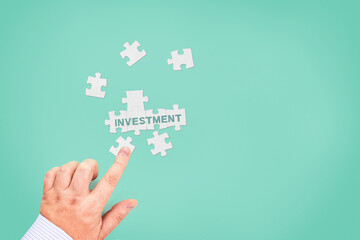 A businessman collects the word 