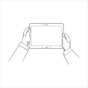 hands holding tablet device sketch clip art preview