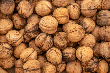Walnuts Background top view