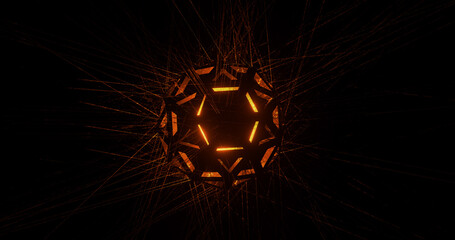 Render with icosphere and lines in orange light