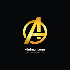 Gold 'A' letter minimal logo. Vector illustration