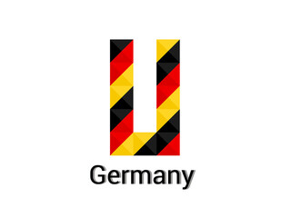 Creative Letter U with 3d germany colors concept. Good for print, t-shirt design, logo, etc. Vector illustration.