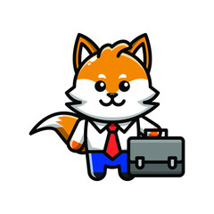 cute fox as businessman icon illustration vector graphic