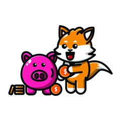 cute fox saving money icon illustration vector graphic