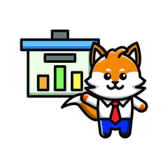 cute fox showing statistic chart icon illustration vector graphic