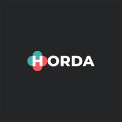 "HORDA" means geometric "chord". Logo elements: chord, segment, arc and secant. Vector.