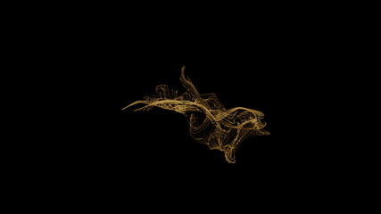 golden fluid on a black background. abstract minimalistic background with small gold clock. 3d rendering