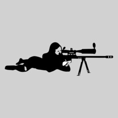 Obraz premium Woman soldier with sniper rifle
