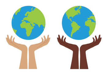 Save the planet. Hands holding globe, earth. Earth day concept. Earth day vector illustration for poster, banner, web.
