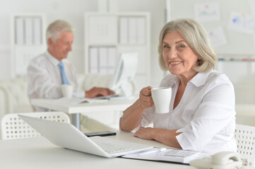 senior woman working in office with laptop