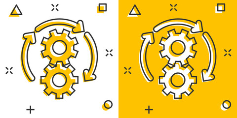 Workflow icon in comic style. Gear effective cartoon vector illustration on white isolated background. Process organization splash effect business concept.
