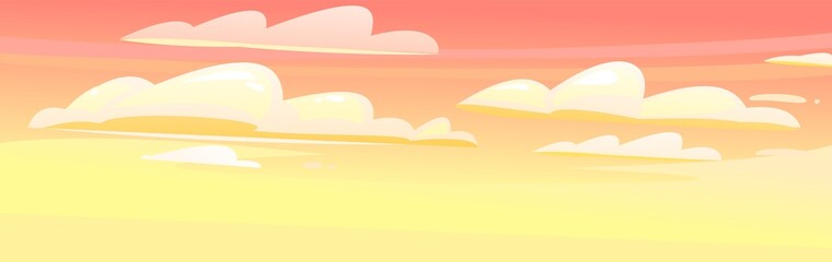 Fototapeta na wymiar Morning or evening sky clouds background. Illustration in cartoon style flat design. Heavenly atmosphere. Vector