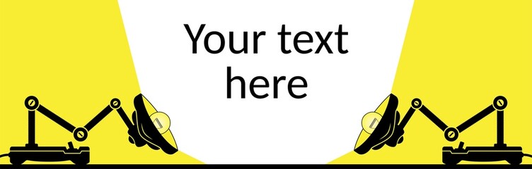 Two office lamps with bulb, light ray vector illustration. Light coming from bottom. Business signboard to use in advertising, back to school, idea, invention, teamwork, creativity, infographics 