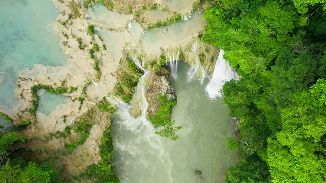 An aerial 4K footage of the beautiful beautiful Semuc Champey Pool in Guatemala