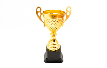 Gold cup award on white background