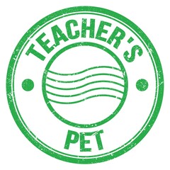 TEACHER'S PET text on green round postal stamp sign