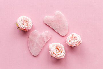 Face massage stone with roses for skin beauty care