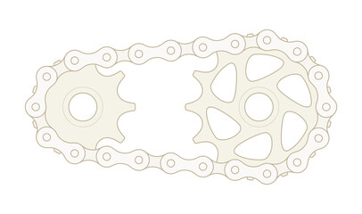 Vector line gears with chain. Isolated on white background.