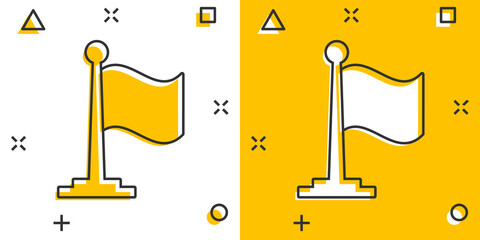 Flag icon in comic style. Pin cartoon vector illustration on white isolated background. Flagpole splash effect business concept. © Lysenko.A