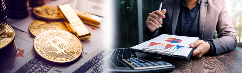 businessman holding coins putting in glass. concept saving money for finance accounting