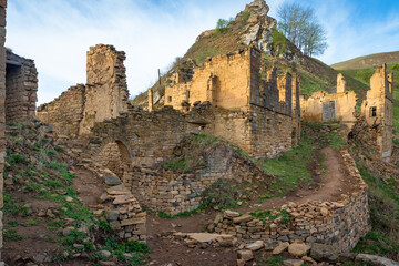 The historical, abandoned, old ghost town of Gamsutl, Dagestan.