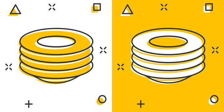 Plate icon in comic style. Dish cartoon vector illustration on white isolated background. Tableware splash effect business concept.