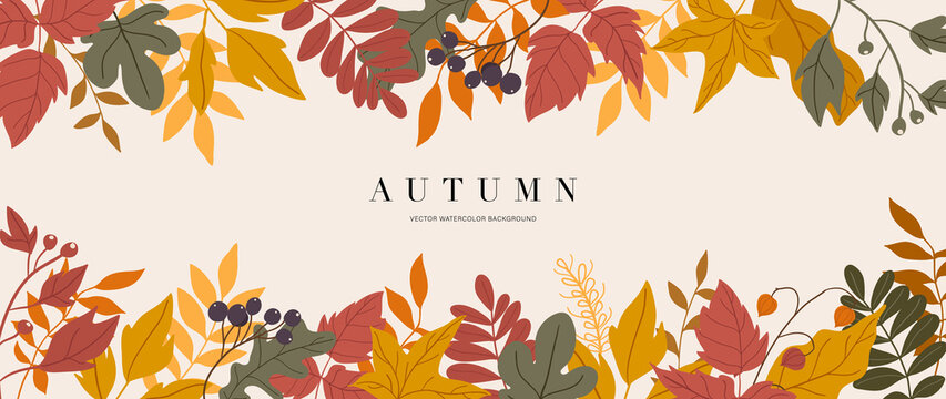 Autumn background vector. Autumn shopping event illustration wallpaper with hand drawn icons set. This design good for banner, sale poster, packaging background and greeting card.
