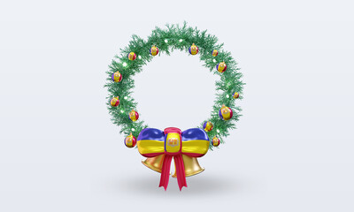 3d christmas wreath Andorra flag rendering front view