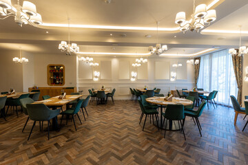 Interior of an empty modern hotel restaurant