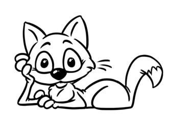 Cat lies looking surprised illustration character outline