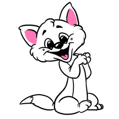 Cheerful cute white cat smile joy illustration character 
